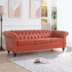 Canapé confortable pour salon, avec accoudoirs roulés et plissés.