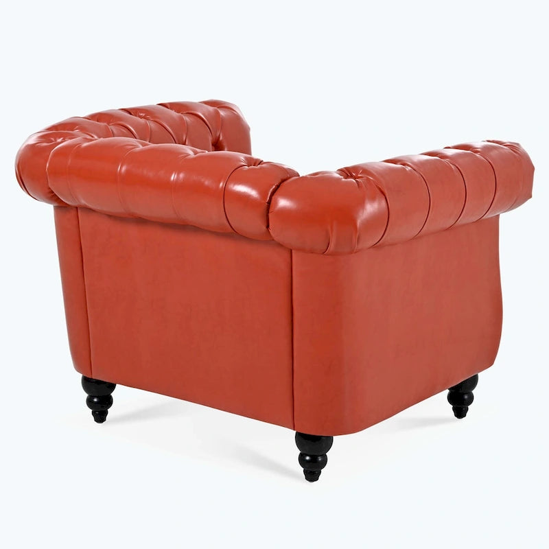 Canapé confortable pour salon, avec accoudoirs roulés et plissés.