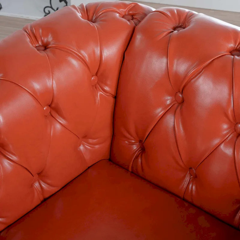 Canapé confortable pour salon, avec accoudoirs roulés et plissés.