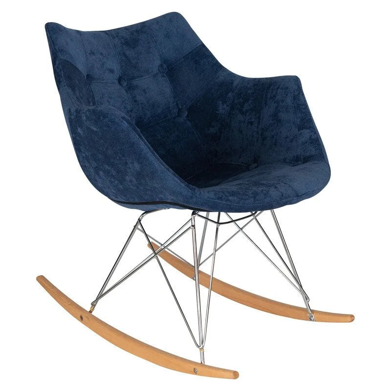 Fauteuil à bascule Willow moderne en velours rembourré pour chambre d'enfant - Fauteuil d'appoint style milieu du siècle pour salon, chambre à coucher, intérieur et extérieur