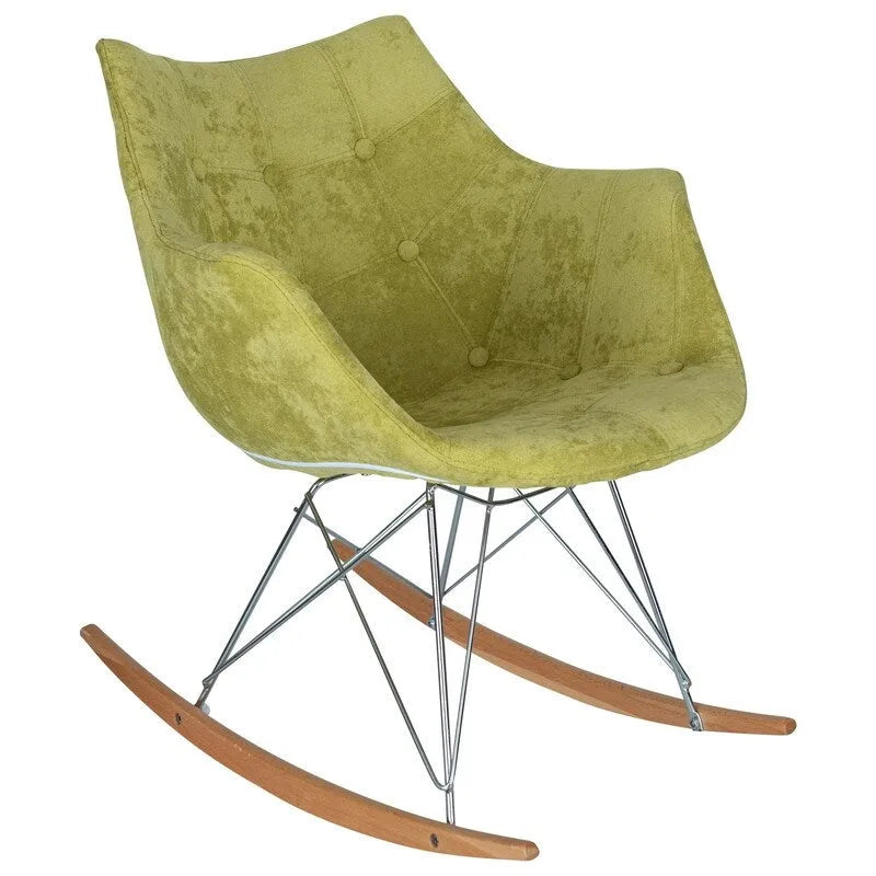 Fauteuil à bascule Willow moderne en velours rembourré pour chambre d'enfant - Fauteuil d'appoint style milieu du siècle pour salon, chambre à coucher, intérieur et extérieur