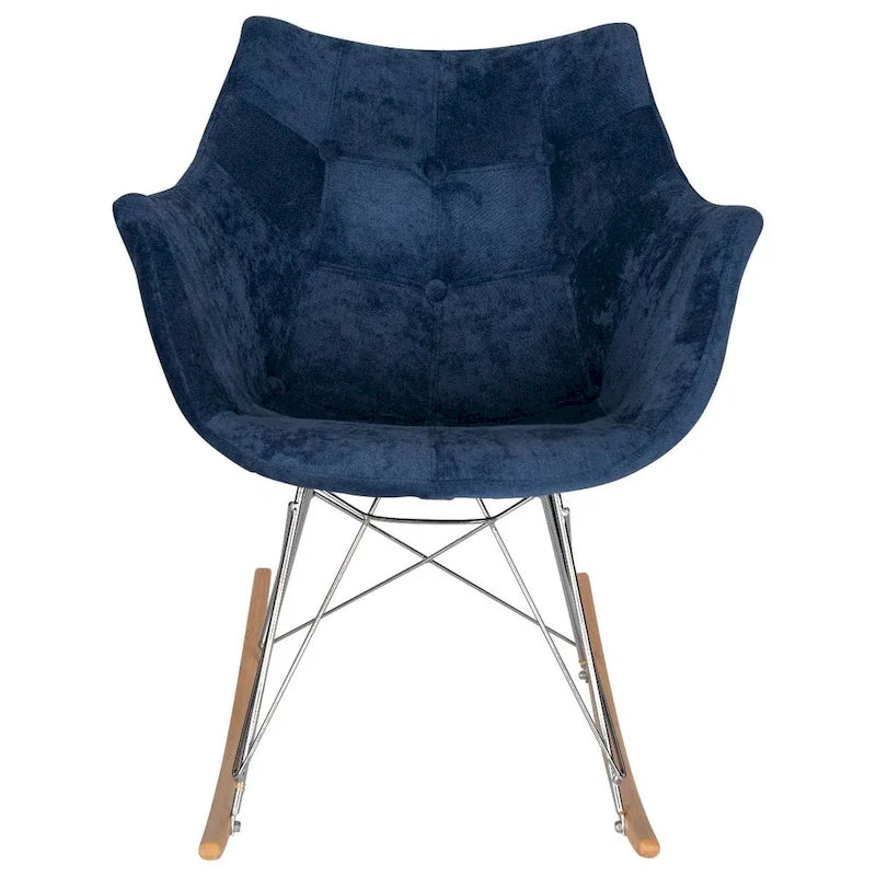 Fauteuil à bascule Willow moderne en velours rembourré pour chambre d'enfant - Fauteuil d'appoint style milieu du siècle pour salon, chambre à coucher, intérieur et extérieur