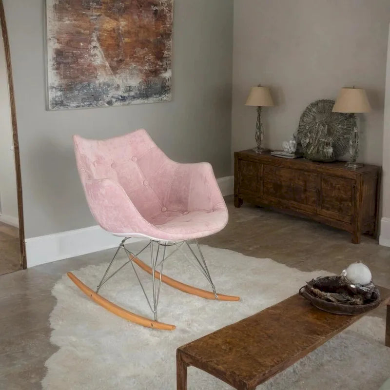 Fauteuil à bascule Willow moderne en velours rembourré pour chambre d'enfant - Fauteuil d'appoint style milieu du siècle pour salon, chambre à coucher, intérieur et extérieur