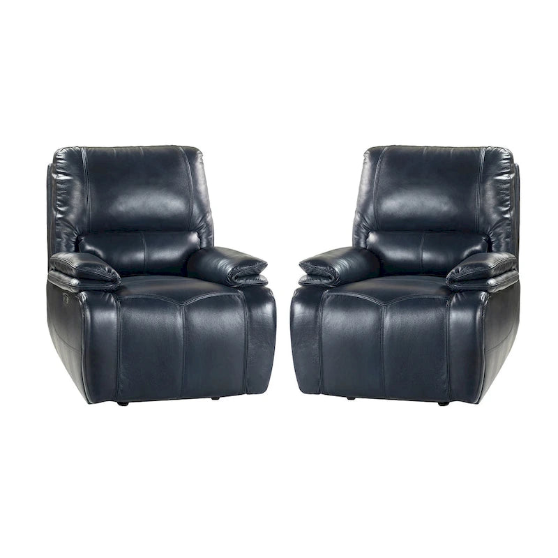 Fauteuil inclinable électrique Clara en cuir véritable avec coussin rembourré, lot de 2