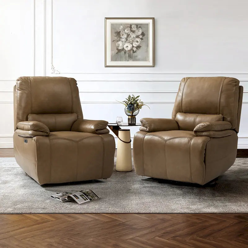 Fauteuil inclinable électrique Clara en cuir véritable avec coussin rembourré, lot de 2