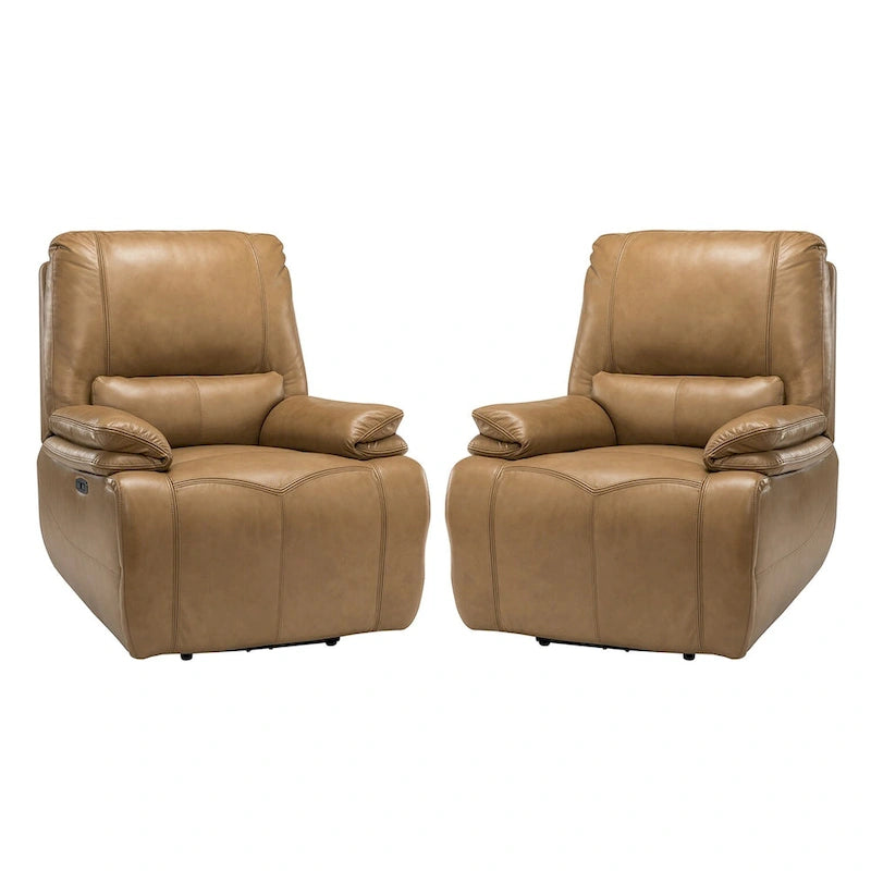 Fauteuil inclinable électrique Clara en cuir véritable avec coussin rembourré, lot de 2