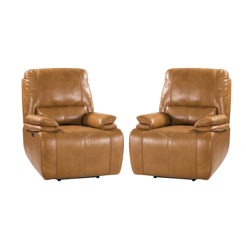 Fauteuil inclinable électrique Clara en cuir véritable avec coussin rembourré, lot de 2