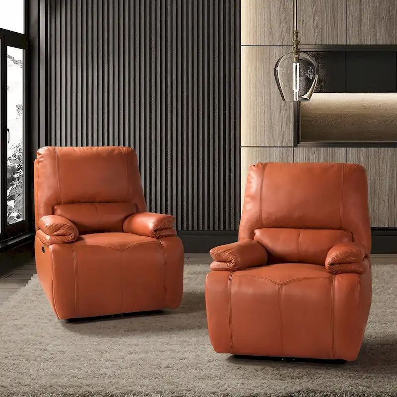 Fauteuil inclinable électrique Clara en cuir véritable avec coussin rembourré, lot de 2
