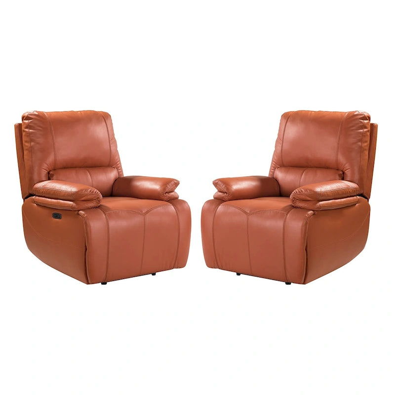 Fauteuil inclinable électrique Clara en cuir véritable avec coussin rembourré, lot de 2