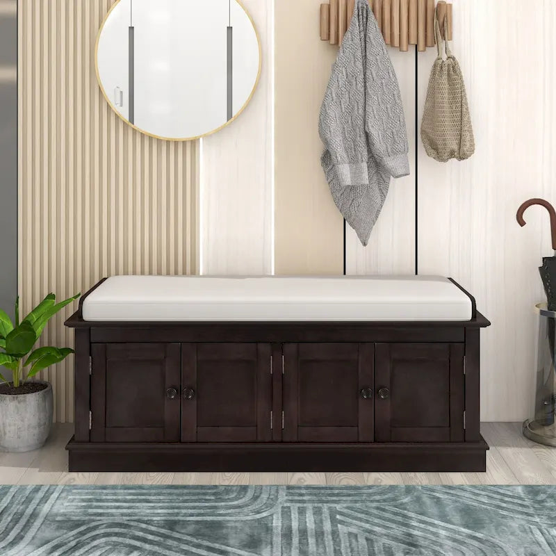 Banc de rangement avec 4 portes et étagères réglables