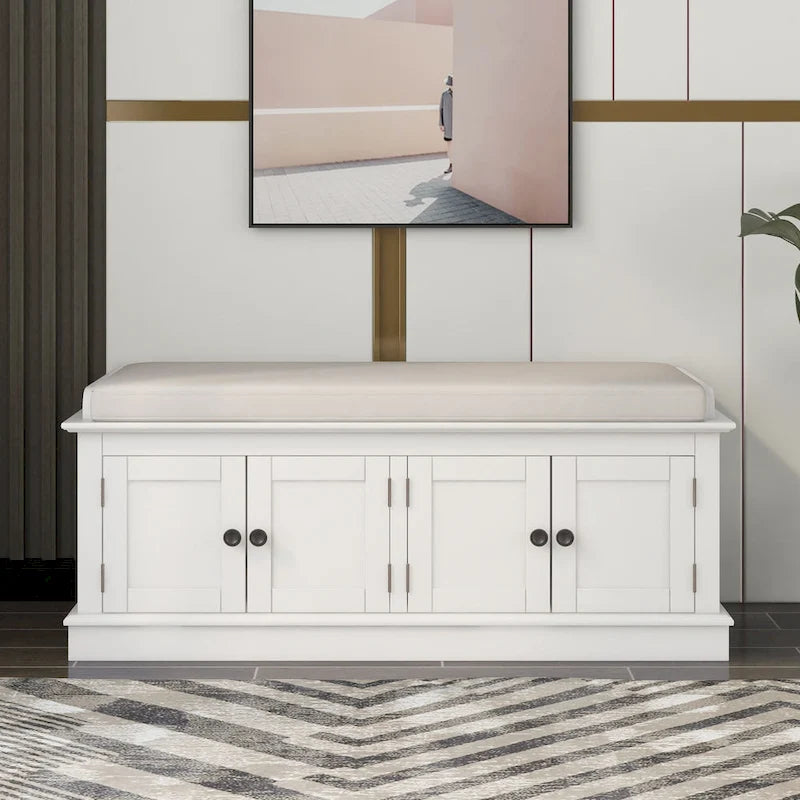 Banc de rangement avec 4 portes et étagères réglables