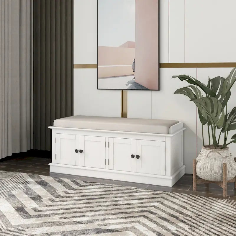 Banc de rangement avec 4 portes et étagères réglables