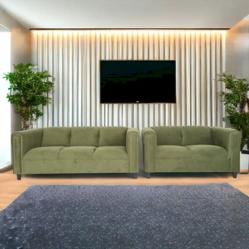 Ensemble canapé et causeuse Coast to Coast Sofas style moderne du milieu du siècle, structure en bois massif, revêtement rembourré