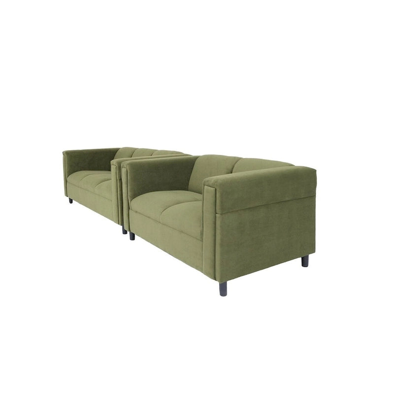 Ensemble canapé et causeuse Coast to Coast Sofas style moderne du milieu du siècle, structure en bois massif, revêtement rembourré