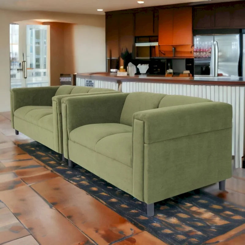 Ensemble canapé et causeuse Coast to Coast Sofas style moderne du milieu du siècle, structure en bois massif, revêtement rembourré