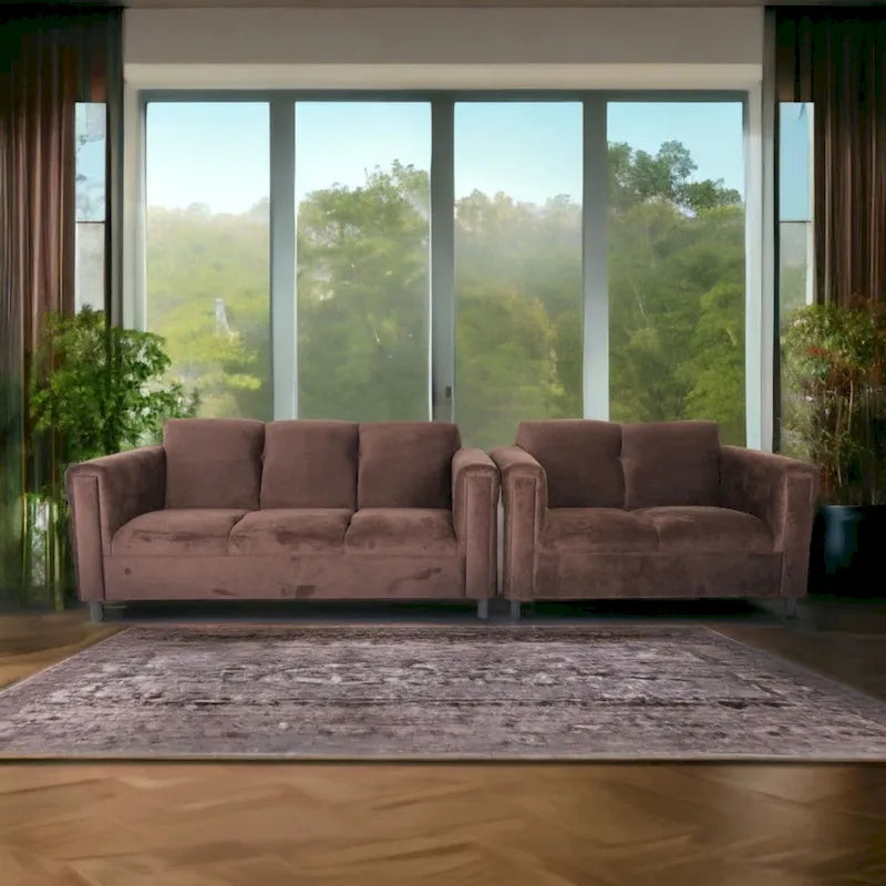 Ensemble canapé et causeuse Coast to Coast Sofas style moderne du milieu du siècle, structure en bois massif, revêtement rembourré