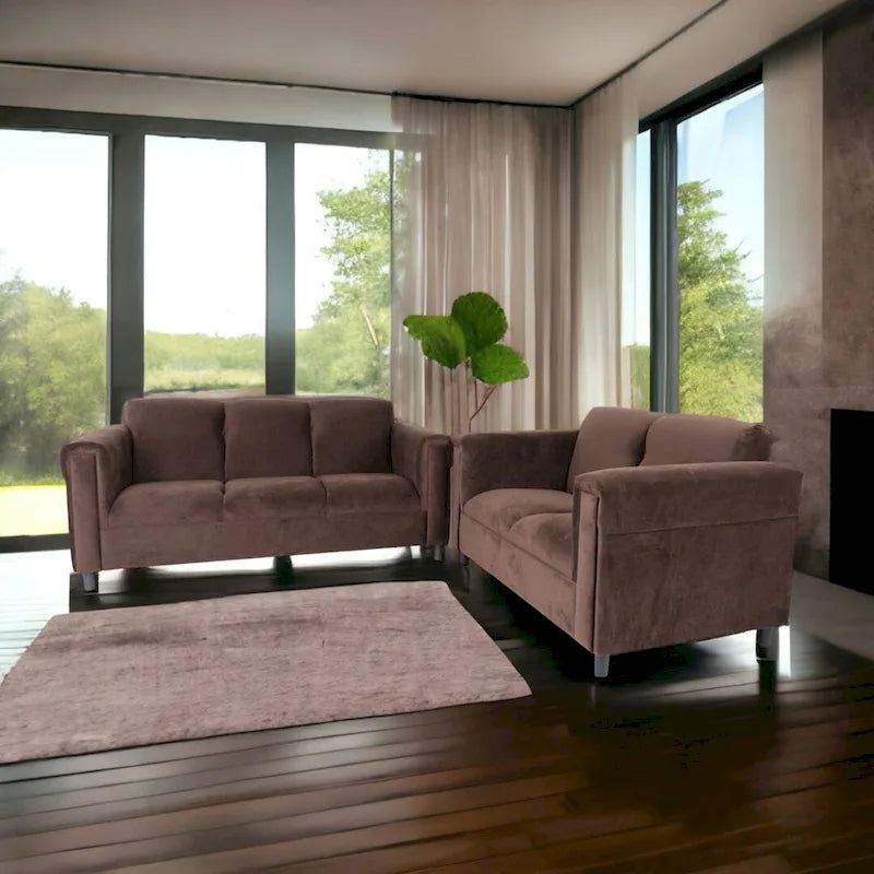 Ensemble canapé et causeuse Coast to Coast Sofas style moderne du milieu du siècle, structure en bois massif, revêtement rembourré