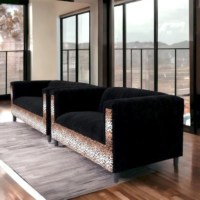 Ensemble canapé et causeuse Coast to Coast Sofas style moderne du milieu du siècle, structure en bois massif, revêtement rembourré