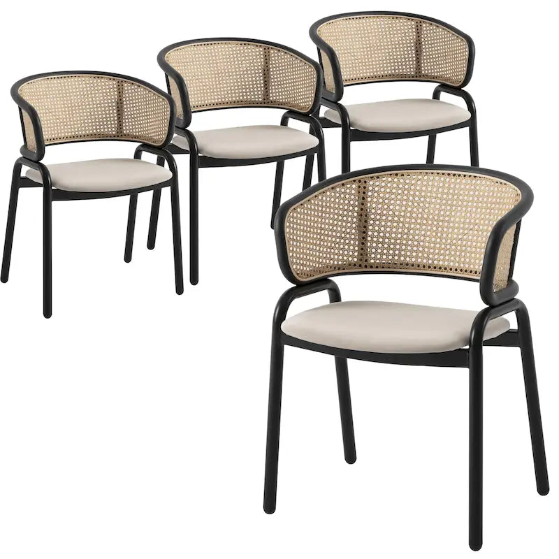 Ensemble de 4 chaises de salle à manger Ervilla modernes avec dossier en osier et assise en velours rembourrée, pour la salle à manger et la cuisine - 29,9