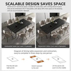 Ensemble de salle à manger extensible 9 pièces (de 62,9 pouces à 94,4 pouces) avec plateau en pierre frittée et 8 chaises