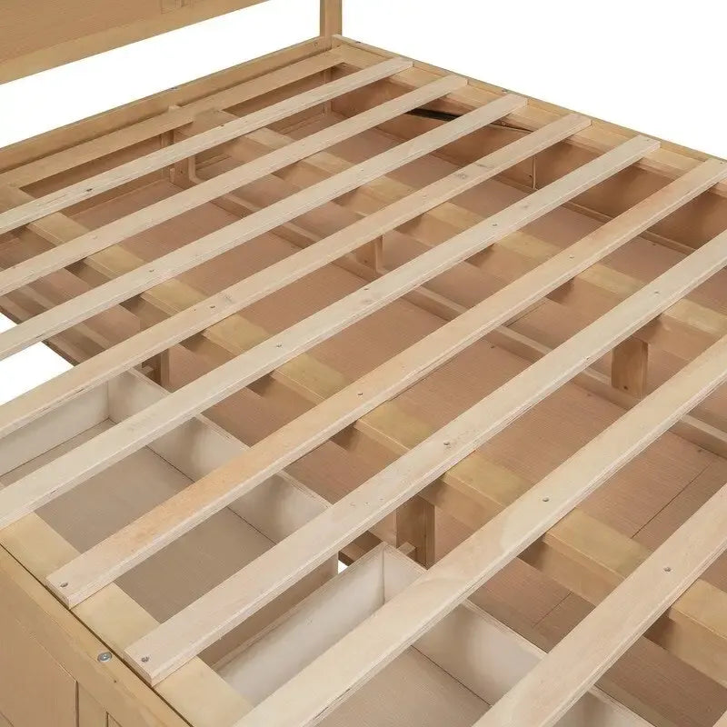 Lit plateforme en bois Queen Size avec rangement inférieur et 2 tiroirs, couleur bois