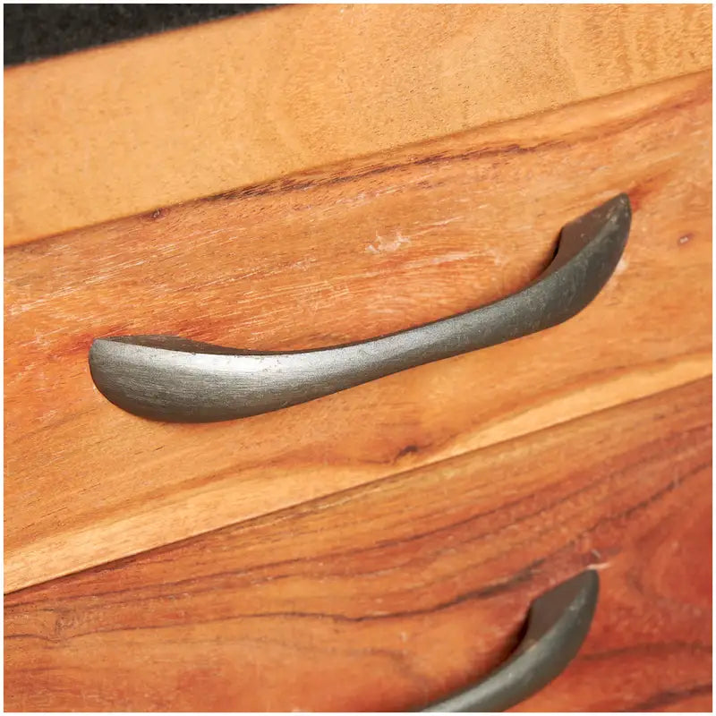 Chariot de cuisine à roulettes en bois, 4 tiroirs et 2 étagères, poignées en métal noir et plateau en marbre - Brun - Roche River Decor