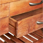 Chariot de cuisine à roulettes en bois, 4 tiroirs et 2 étagères, poignées en métal noir et plateau en marbre - Brun - Roche River Decor