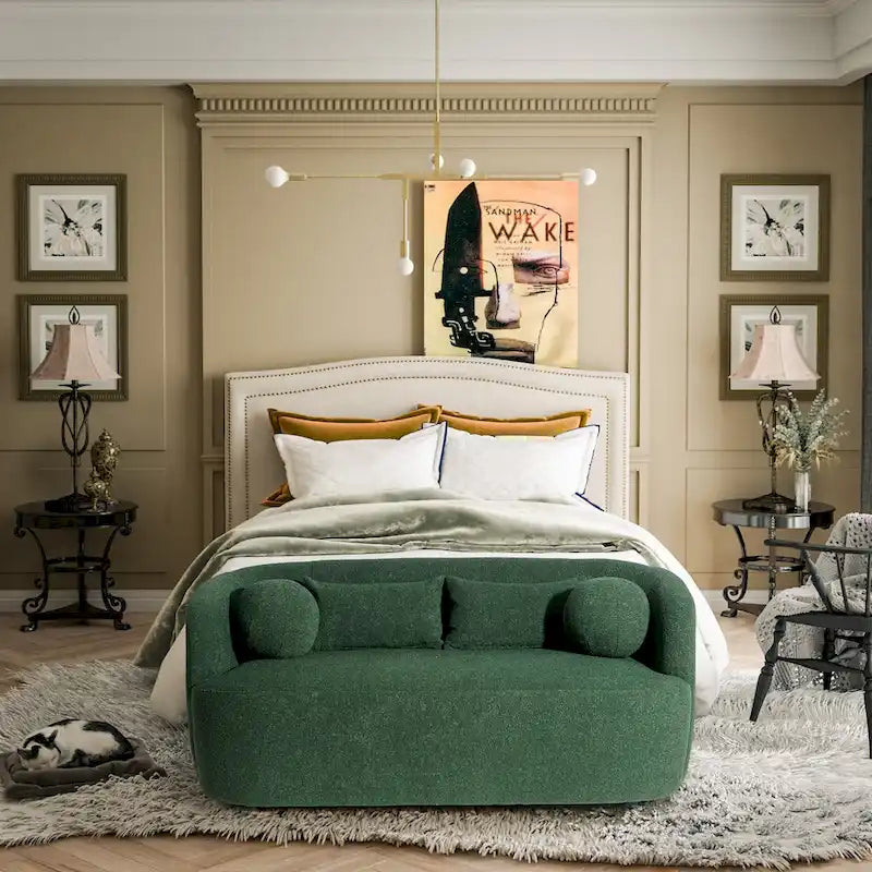 Canapé 2 places KINWELL en tissu bouclé avec coussins