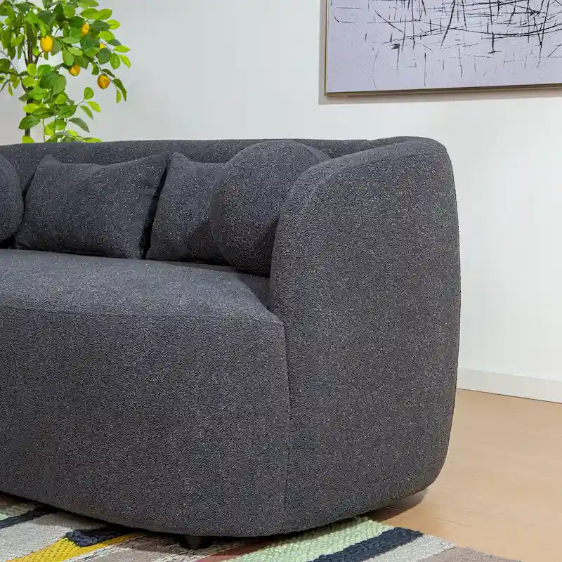 Canapé 2 places KINWELL en tissu bouclé avec coussins