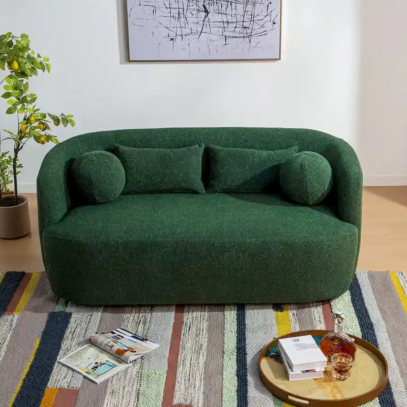 Canapé 2 places KINWELL en tissu bouclé avec coussins