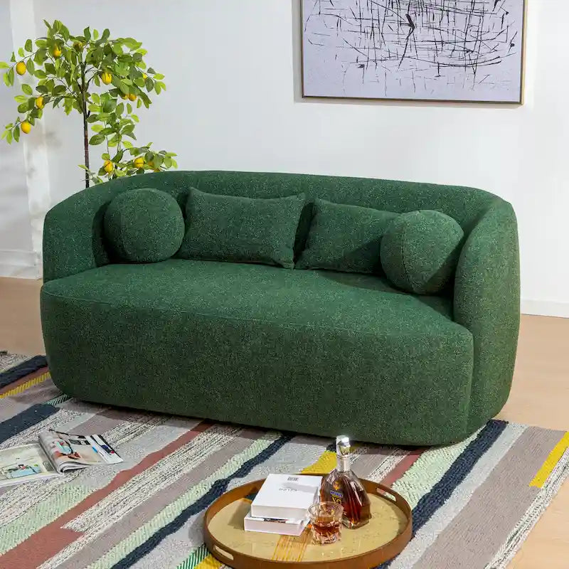 Canapé 2 places KINWELL en tissu bouclé avec coussins