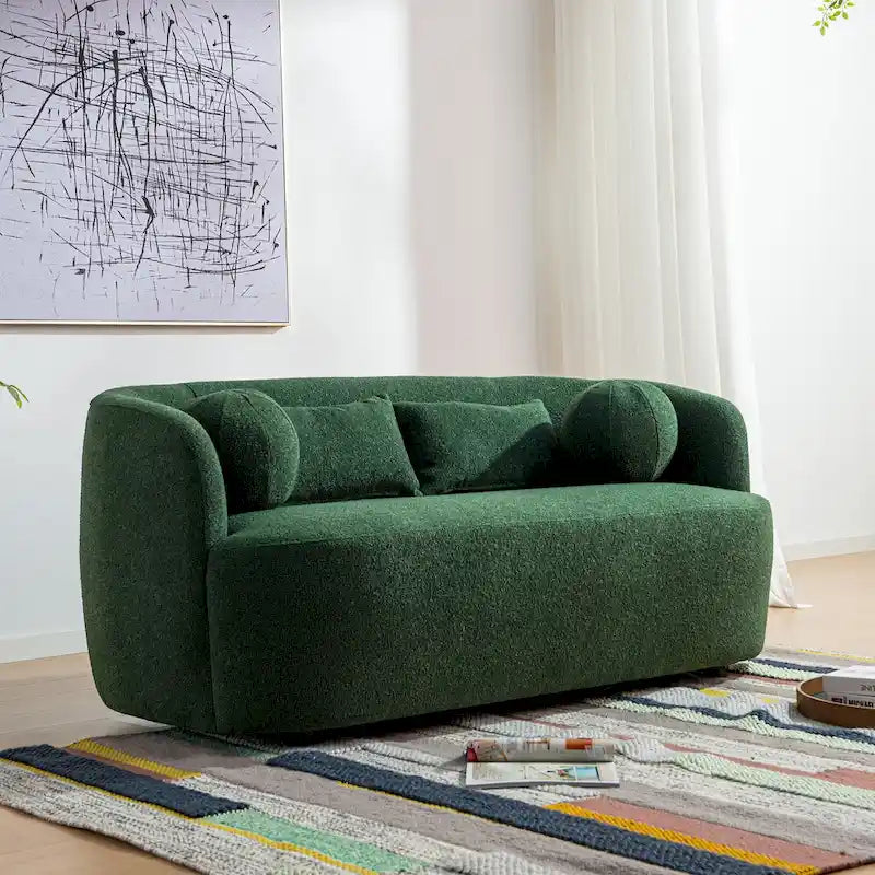 Canapé 2 places KINWELL en tissu bouclé avec coussins