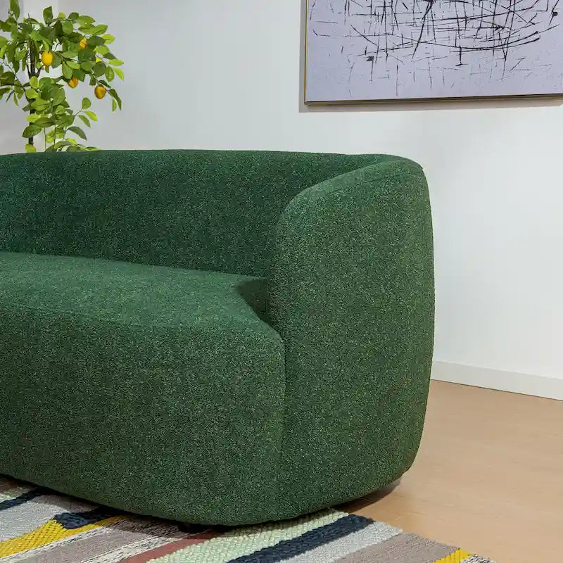 Canapé 2 places KINWELL en tissu bouclé avec coussins