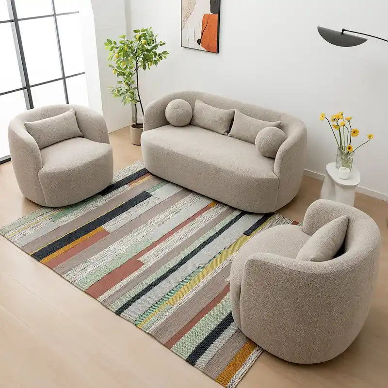 Canapé 2 places KINWELL en tissu bouclé avec coussins