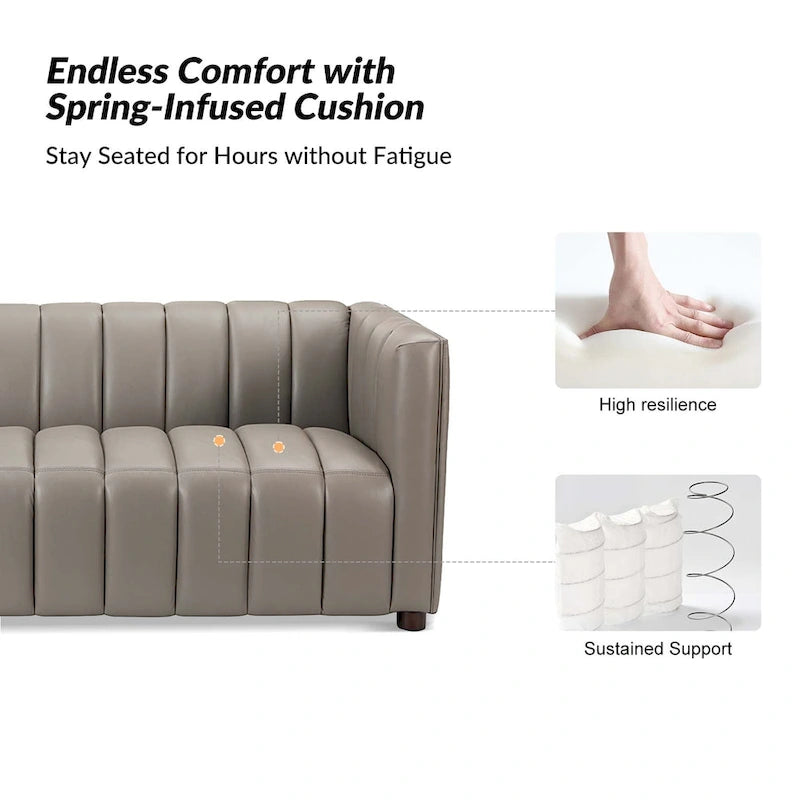 Canapé Olinto Modern Camel 83 pouces en cuir véritable incurvé avec dossier capitonné par HULALA HOME