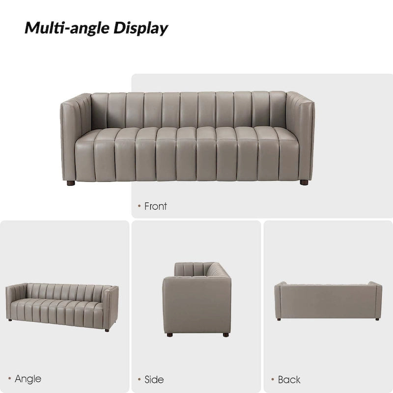 Canapé Olinto Modern Camel 83 pouces en cuir véritable incurvé avec dossier capitonné par HULALA HOME