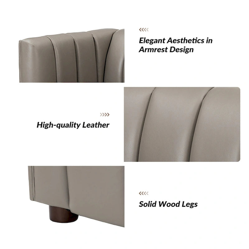 Canapé Olinto Modern Camel 83 pouces en cuir véritable incurvé avec dossier capitonné par HULALA HOME