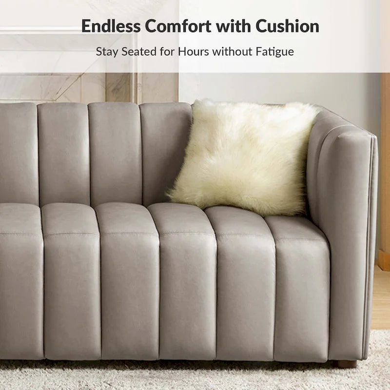 Canapé Olinto Modern Camel 83 pouces en cuir véritable incurvé avec dossier capitonné par HULALA HOME