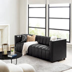 Canapé Olinto Modern Camel 83 pouces en cuir véritable incurvé avec dossier capitonné par HULALA HOME