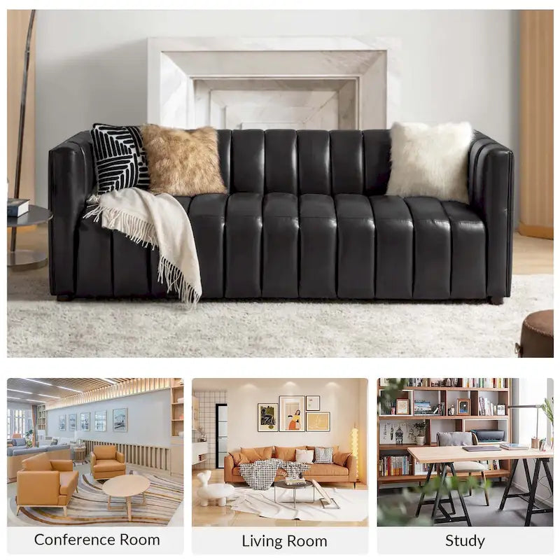 Canapé Olinto Modern Camel 83 pouces en cuir véritable incurvé avec dossier capitonné par HULALA HOME