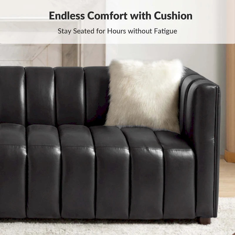 Canapé Olinto Modern Camel 83 pouces en cuir véritable incurvé avec dossier capitonné par HULALA HOME