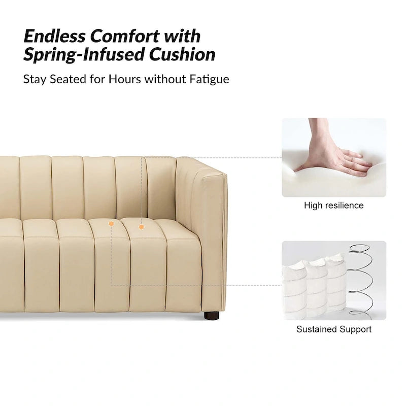 Canapé Olinto Modern Camel 83 pouces en cuir véritable incurvé avec dossier capitonné par HULALA HOME