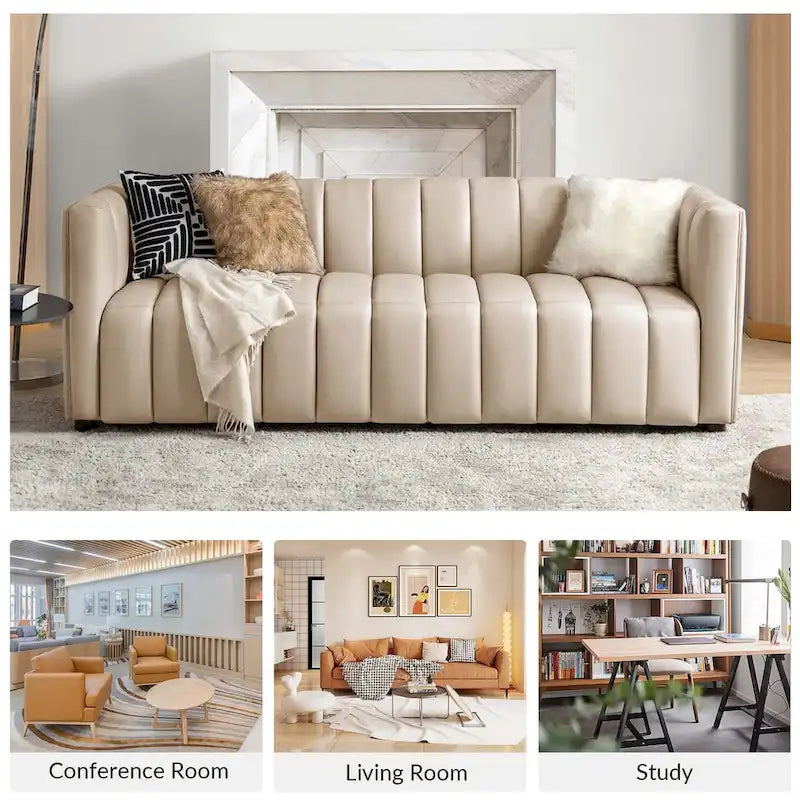 Canapé Olinto Modern Camel 83 pouces en cuir véritable incurvé avec dossier capitonné par HULALA HOME