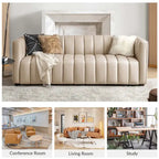 Canapé Olinto Modern Camel 83 pouces en cuir véritable incurvé avec dossier capitonné par HULALA HOME