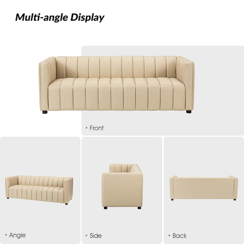 Canapé Olinto Modern Camel 83 pouces en cuir véritable incurvé avec dossier capitonné par HULALA HOME