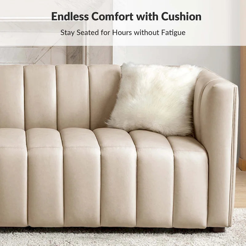 Canapé Olinto Modern Camel 83 pouces en cuir véritable incurvé avec dossier capitonné par HULALA HOME