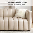 Canapé Olinto Modern Camel 83 pouces en cuir véritable incurvé avec dossier capitonné par HULALA HOME