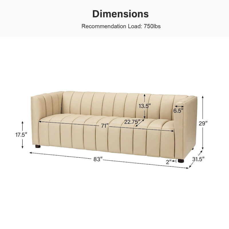 Canapé Olinto Modern Camel 83 pouces en cuir véritable incurvé avec dossier capitonné par HULALA HOME