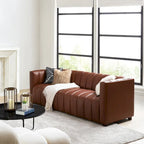 Canapé Olinto Modern Camel 83 pouces en cuir véritable incurvé avec dossier capitonné par HULALA HOME