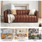 Canapé Olinto Modern Camel 83 pouces en cuir véritable incurvé avec dossier capitonné par HULALA HOME